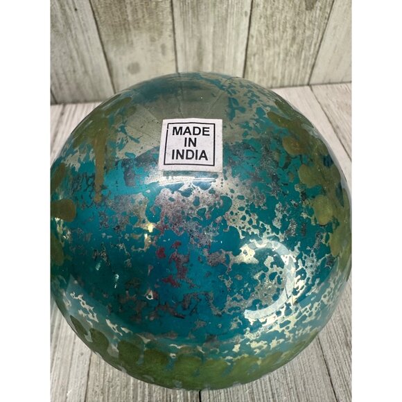 Vtg Glass Decorative Blue and Golden Balls Ornamental Holiday Decor 4" DIA Set 2 - Picture 3 of 8